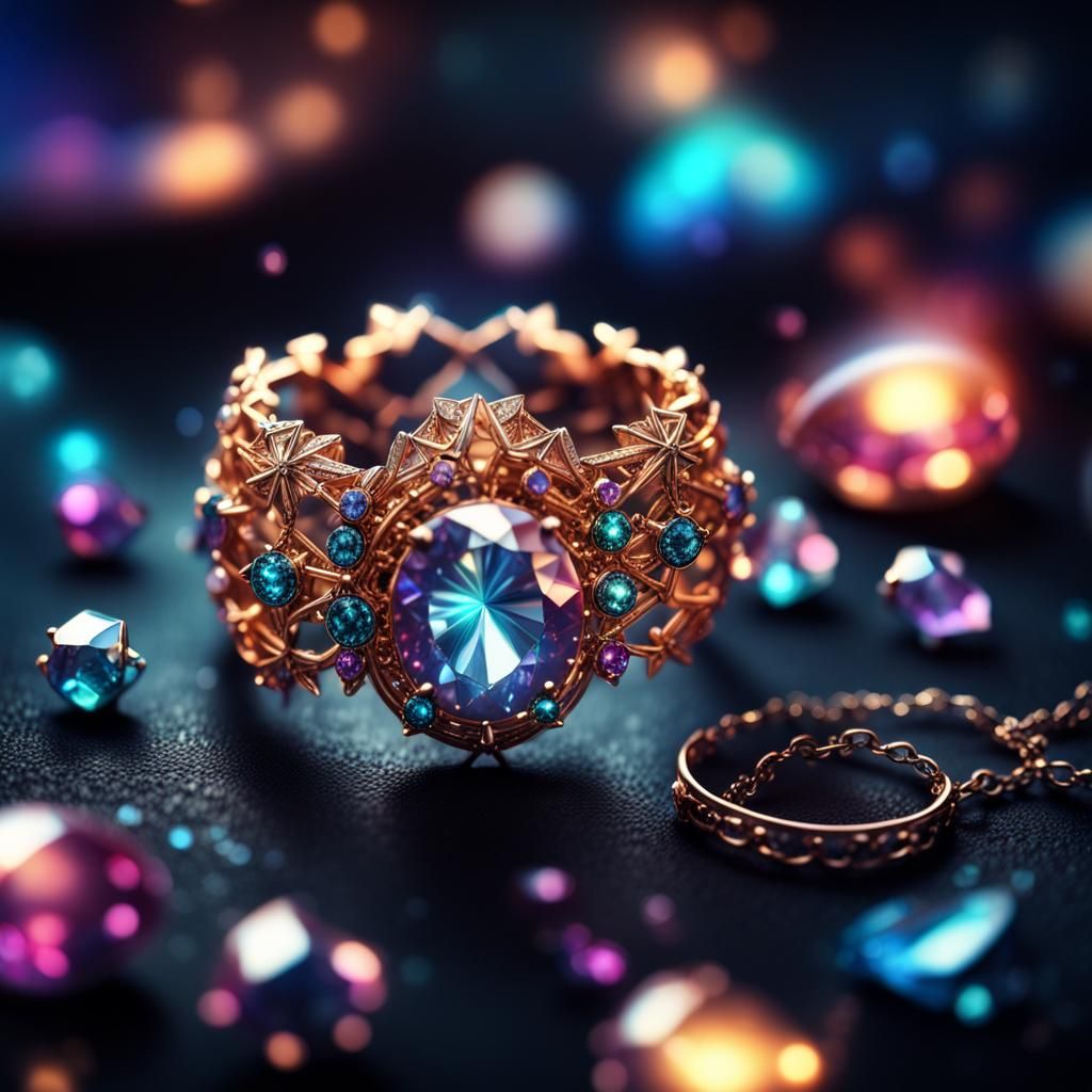 Glowing Gem Jewelry with Constellations in HDR