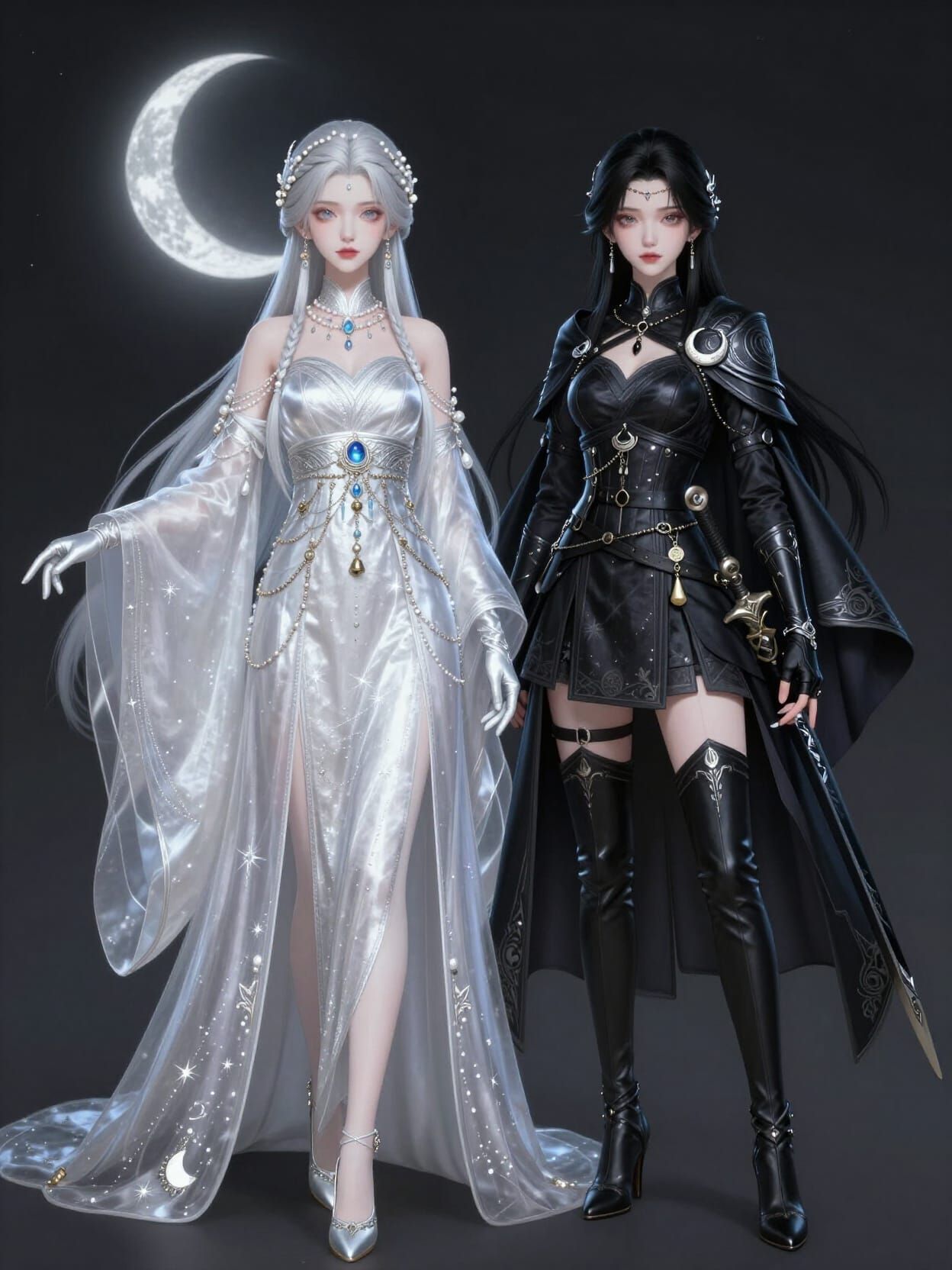 Moon Empress and Night Leaning Moon in Silver and Silk