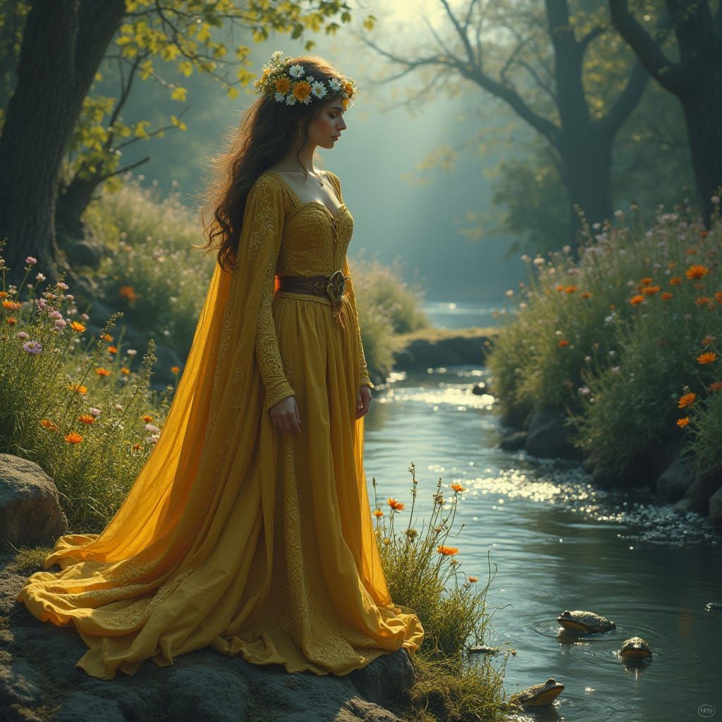 Elf Princess with Frogs in Dark Fantasy Style