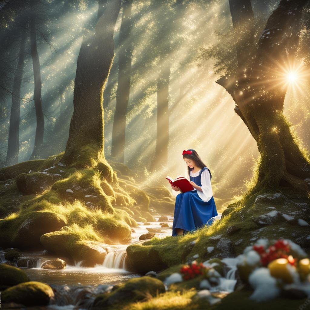 Snow White Reading in a Magical Forest