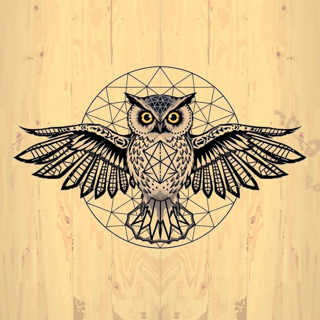 Majestic Owl in Flight with Sacred Geometry