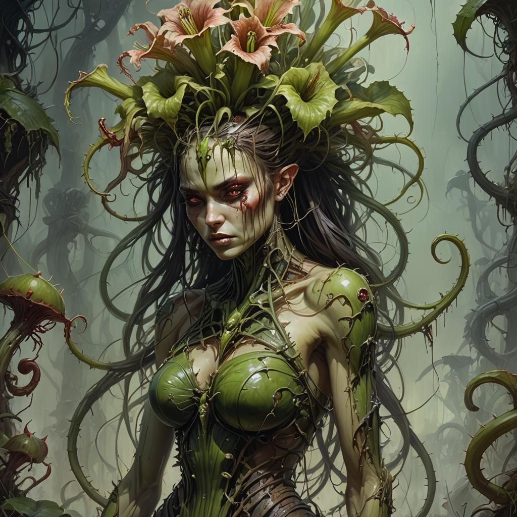 Carnivorous Plant with Traveler, Post-Apocalyptic Acrylic Pa...