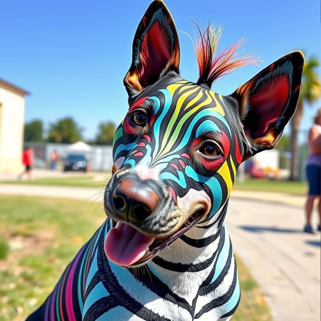 Dog with Zebra Stripes in Contemporary Style