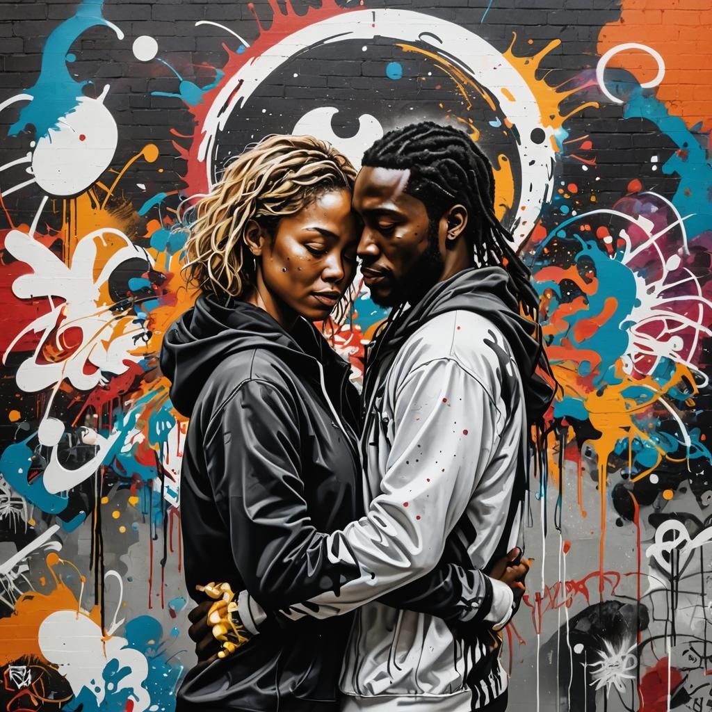 United Embrace: A Graffiti Street Art Illustration