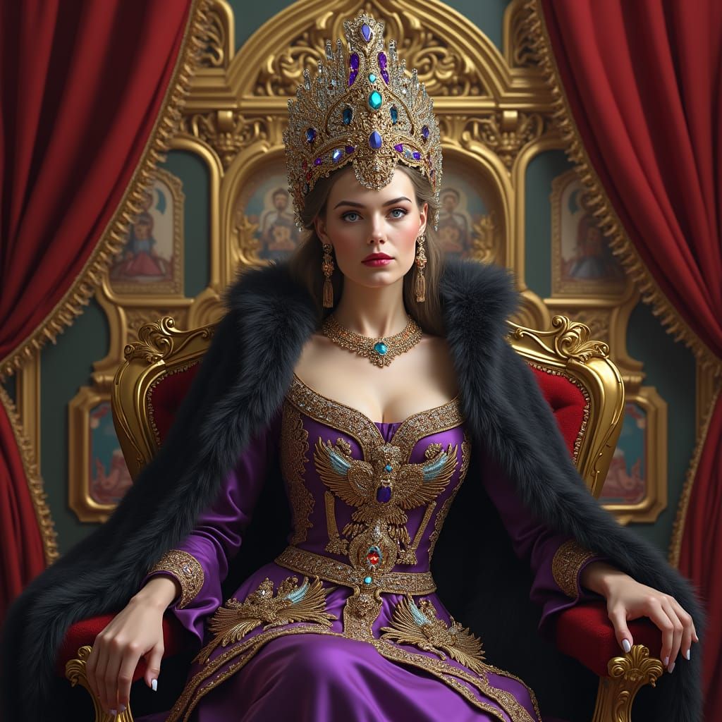 Majestic Russian Tsarina in Opulent Kokoshnik Headdress