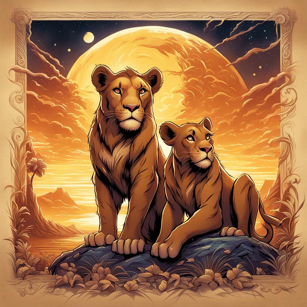 Simba and Nala in Comic Book Art Style