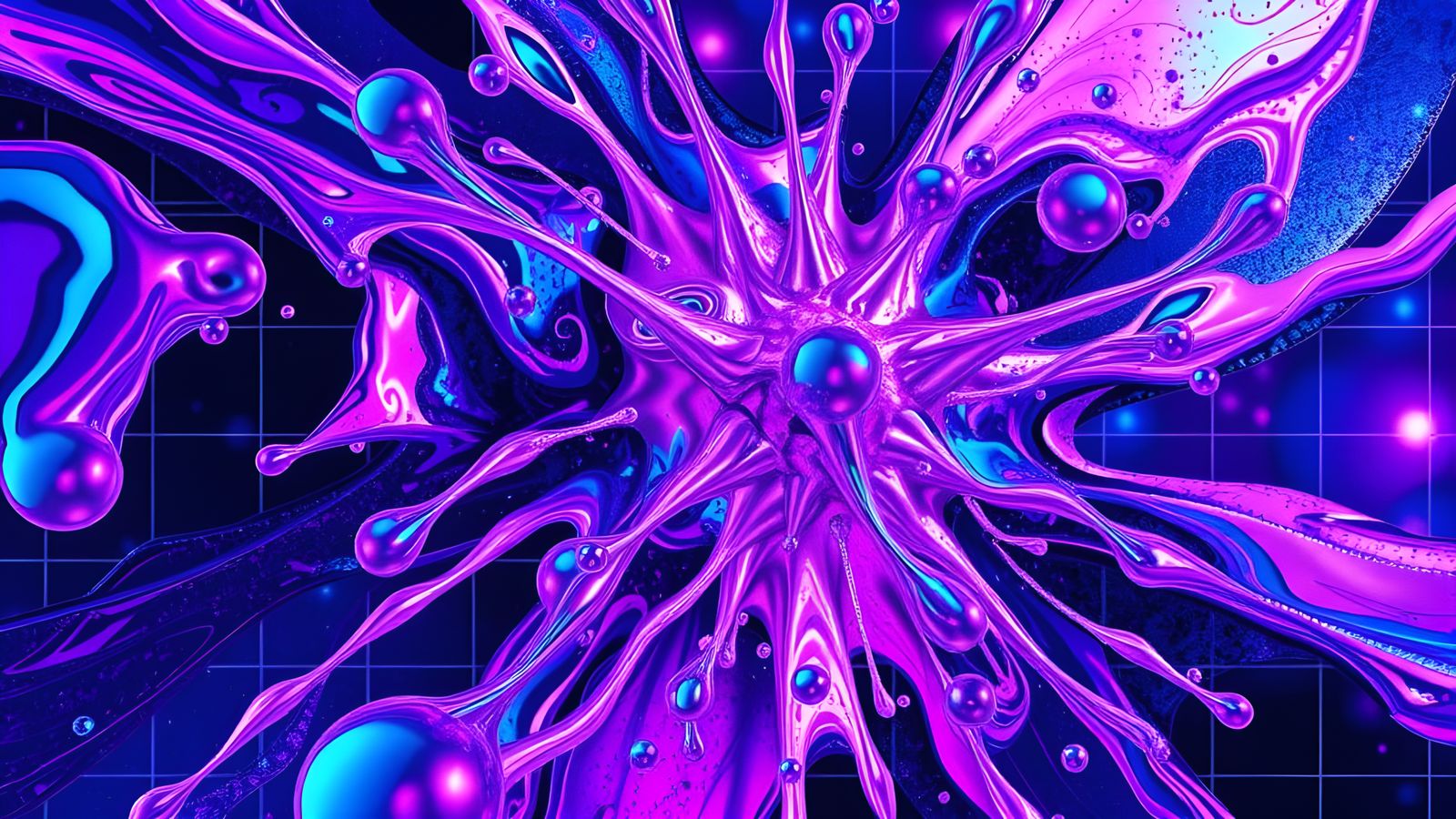 Cosmic Liquid Metal Splatter in Synthwave Neon Style