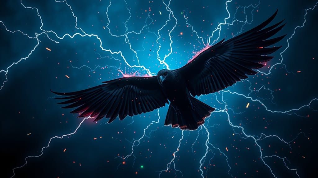 Energetic Electric Raven in Flight