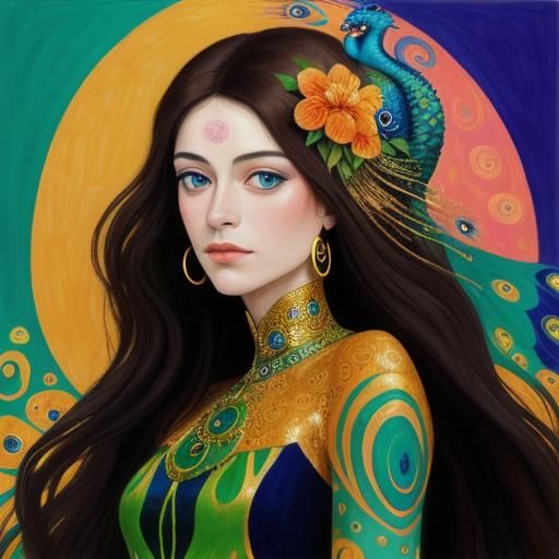 Dragon Peacock Woman in Abstract Expressionism Style