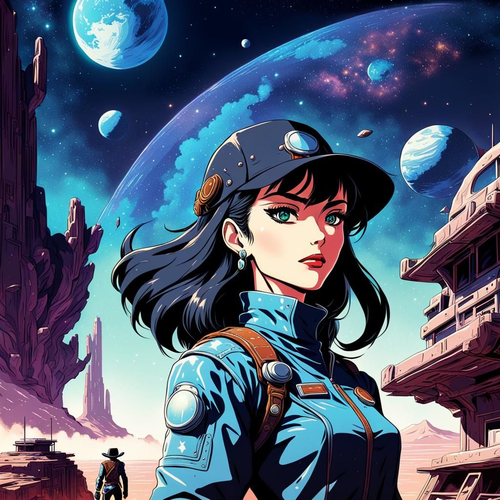 Anime Space Western Cowgirl in 90s Style