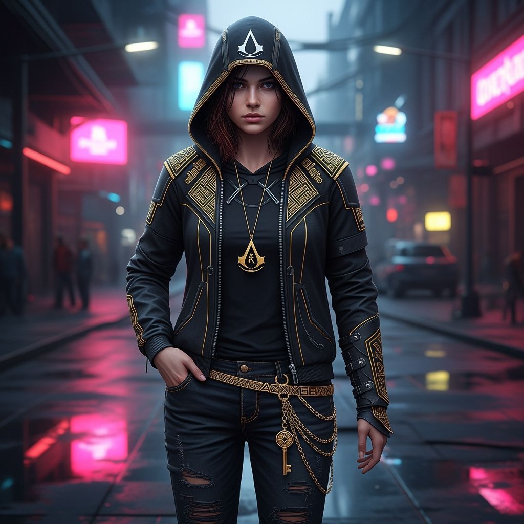 Assassin's Creed Teen in Cyberpunk City
