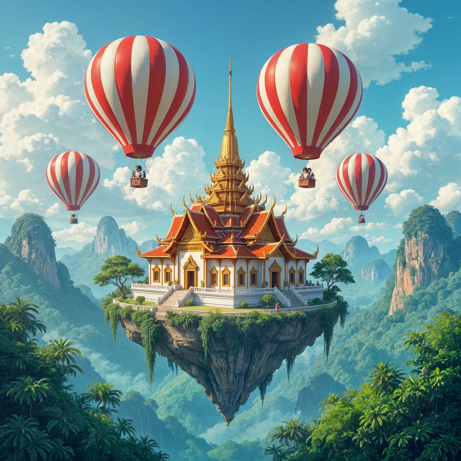 Floating Thai Temple in Anime Style