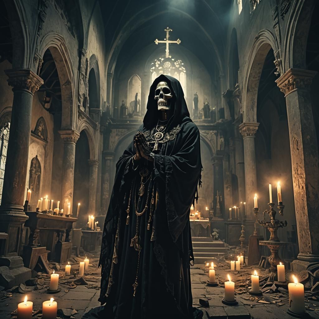 Creepy Gothic Saint Santa Muerte in Dark Fantasy Art