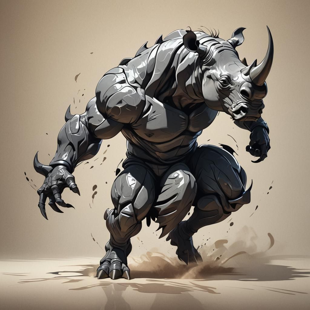 Anime-Style Humanoid Rhinoceros Dance in Spotlight