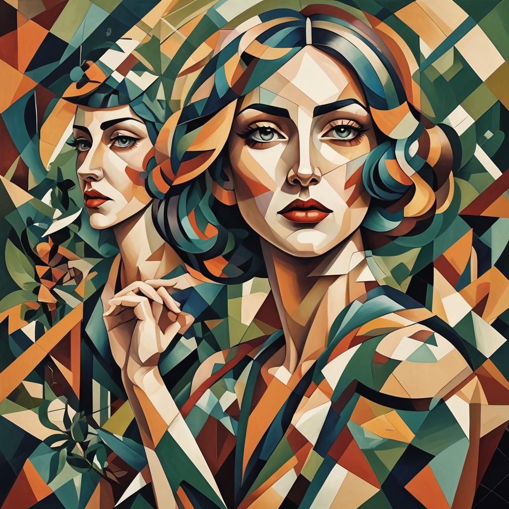 Cubist Geometric Art Deco Oil Painting