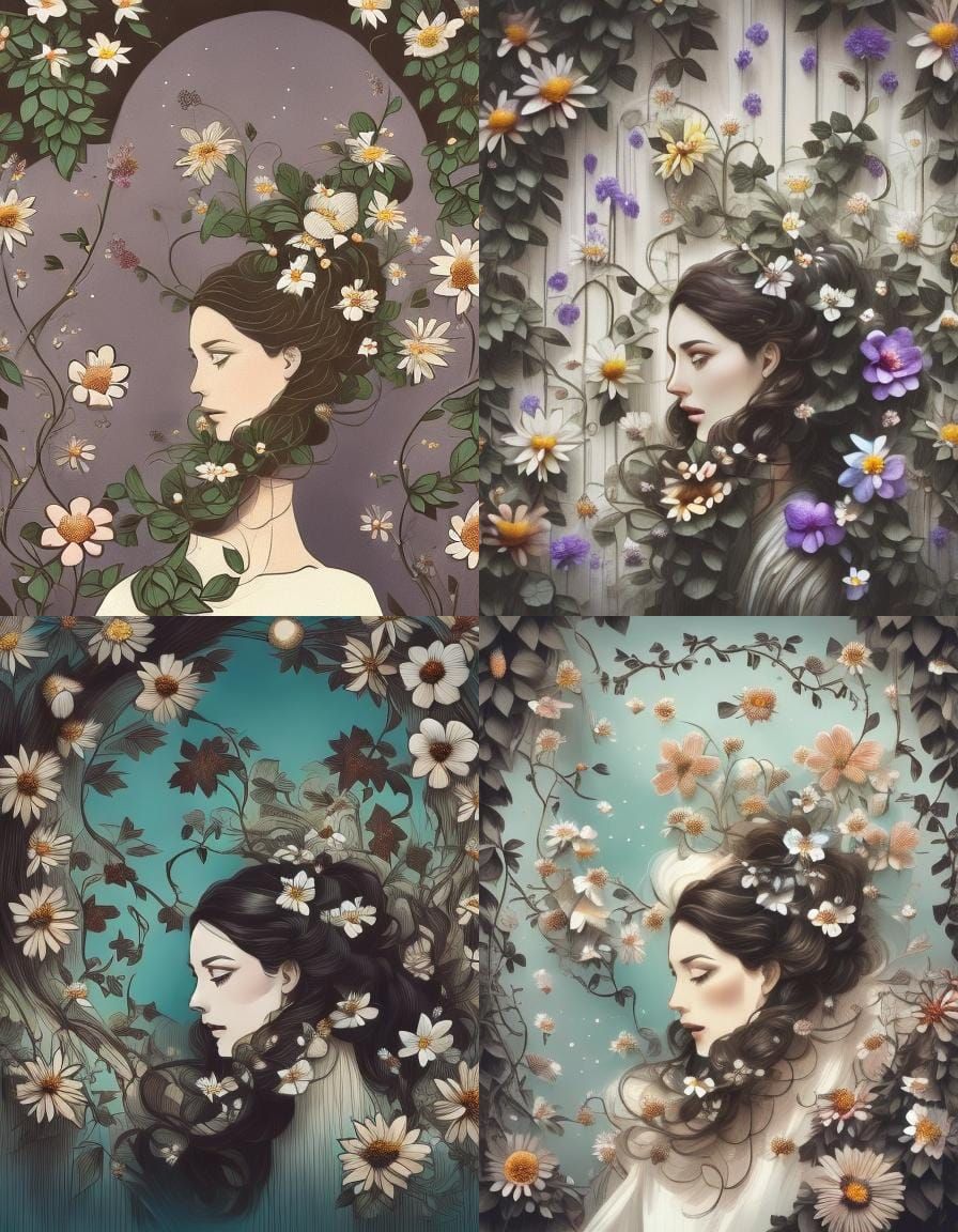 Floral Woman Portrait in Art Nouveau Style
