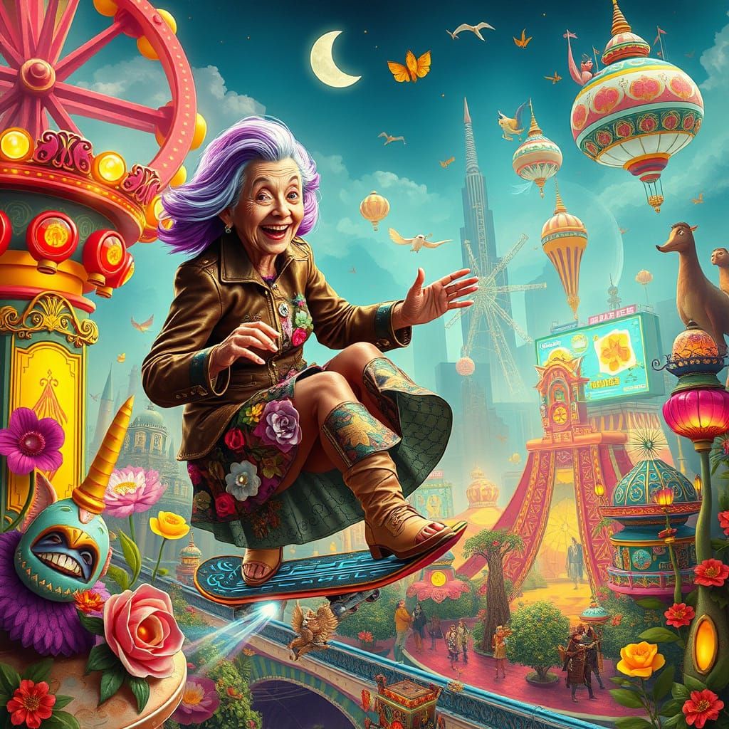 Whimsical Carnival Ride Through Surreal Landscape