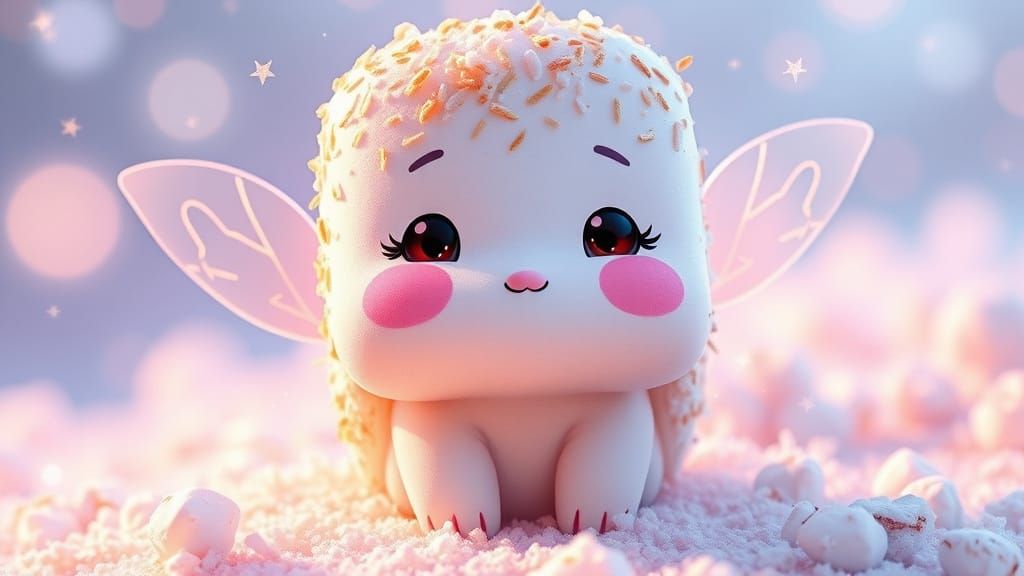 Marshmallow Sprite with Sparkling Wings in Pixar Style