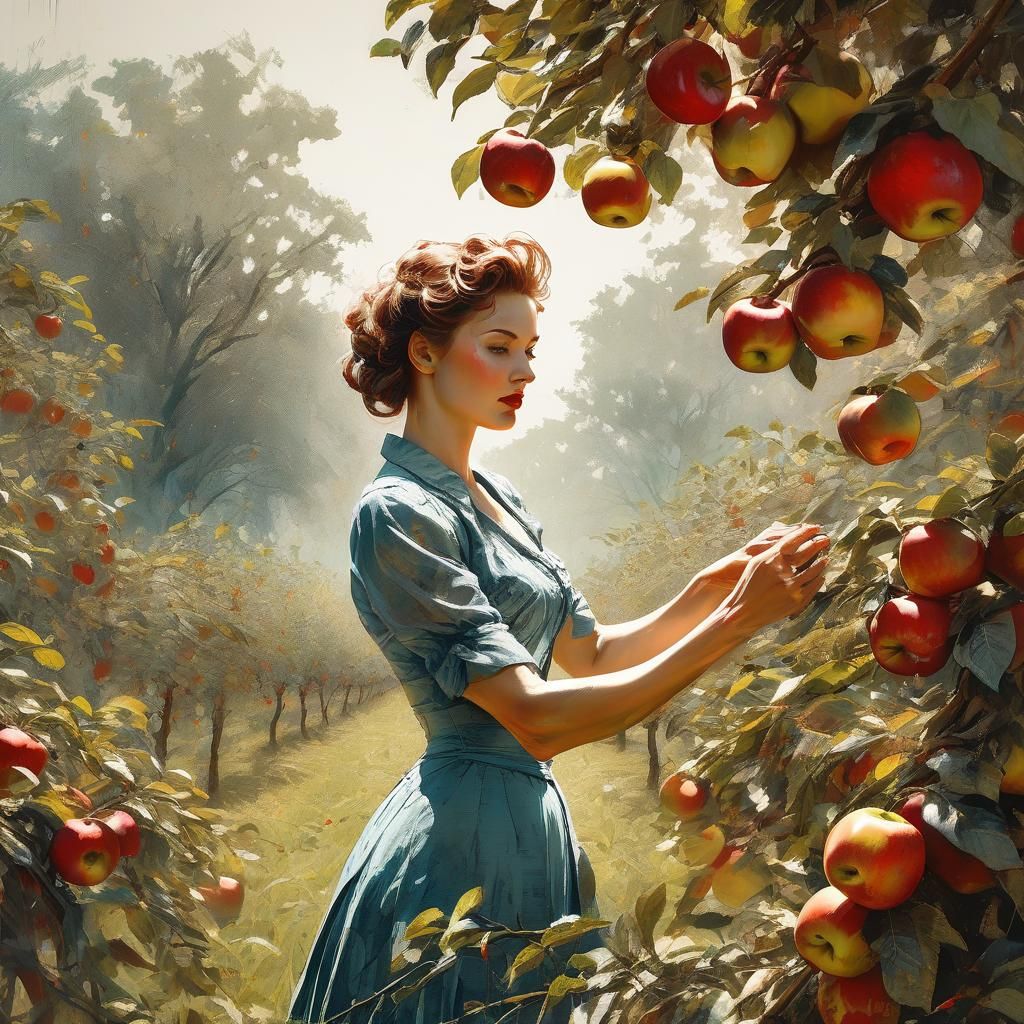 Vintage Poster of Woman Picking Apples