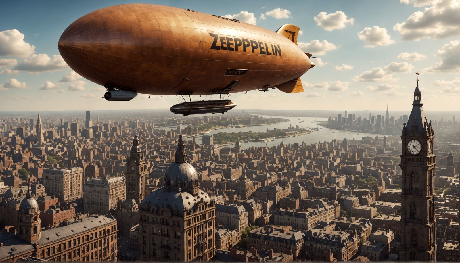 Zeppelin Soaring Over Metropolis: Hyperrealistic Aerial View