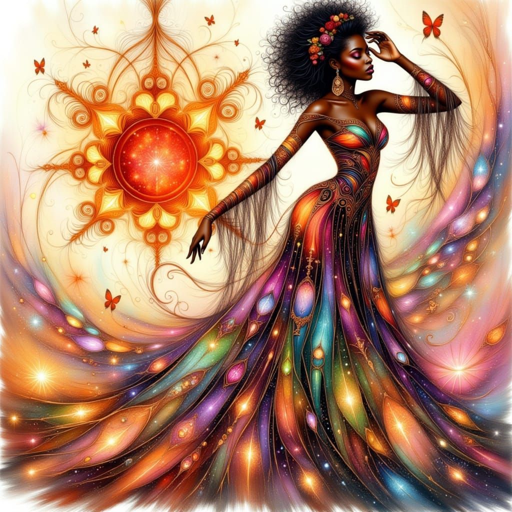 Mystical Black Woman in Bohemian Fantasy Art