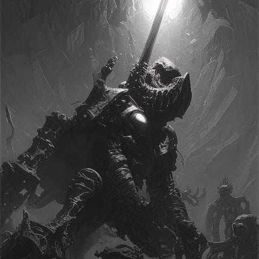 Doom Slayer in Dark Gothic Horror Style