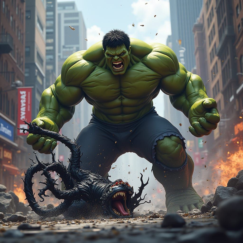 Epic Battle: Hulk vs Venom in a Fantastical Struggle