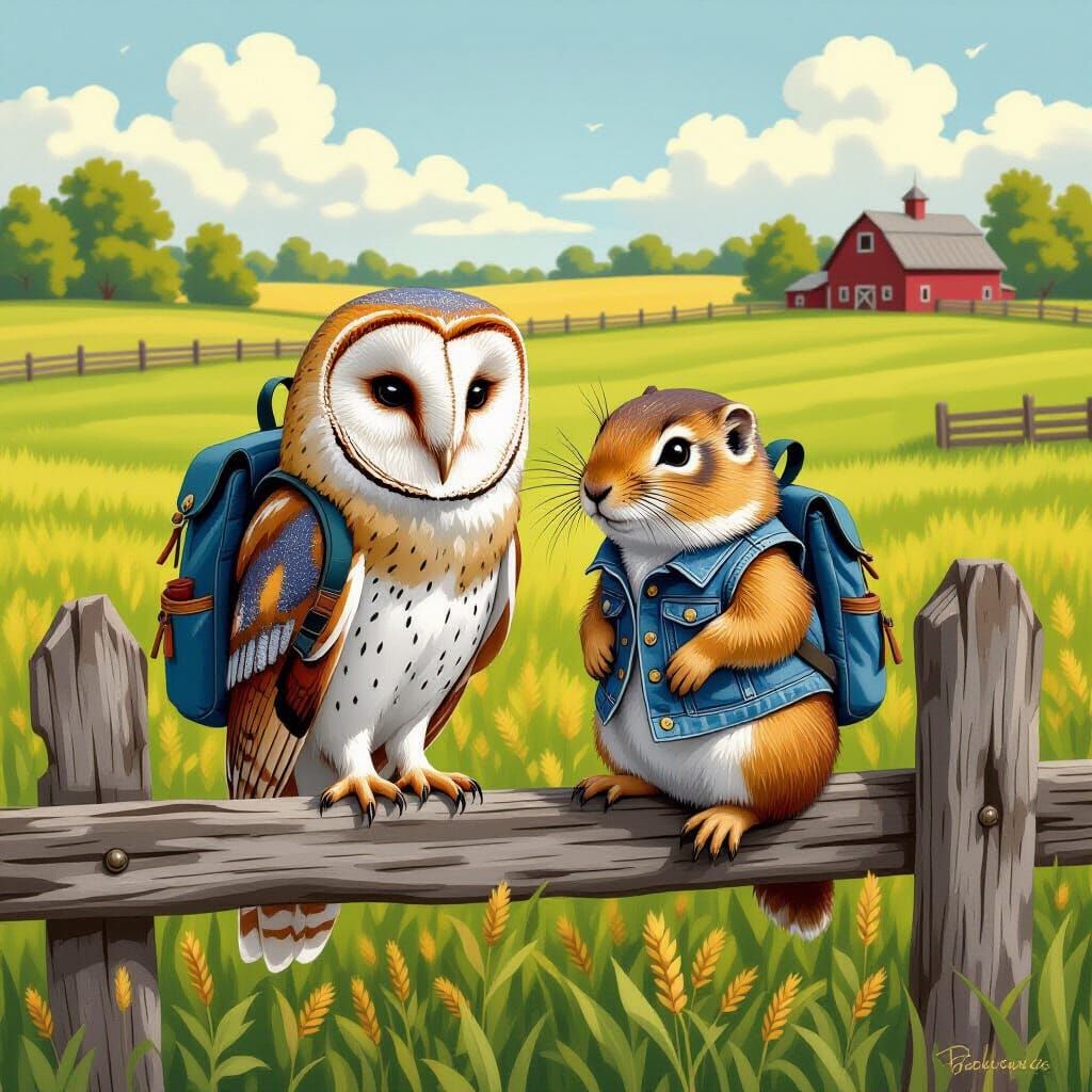 Barn Owl & Gopher Friends on Farm Fence
