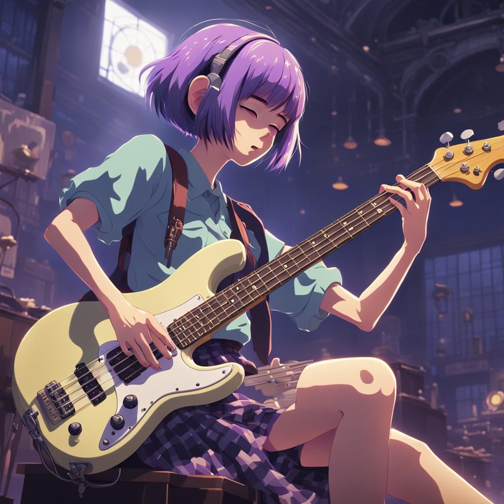 Anime Zombie Girl Plays Bass Guitar