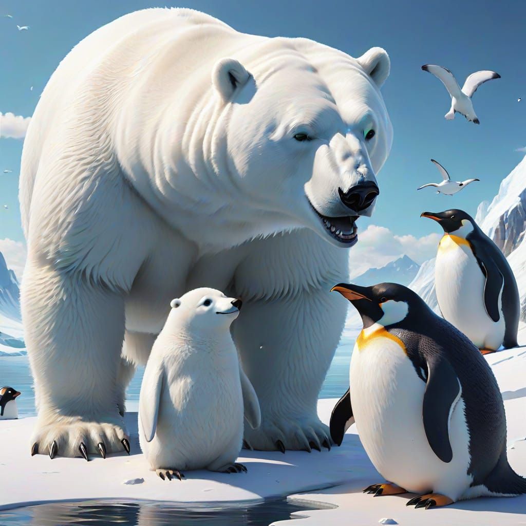 Majestic Arctic Creatures in Cyberpunk 3D Art