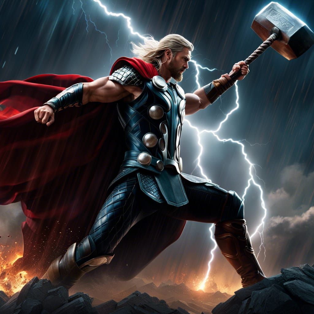 Epic Thor with Mjolnir: Cinematic Digital Art