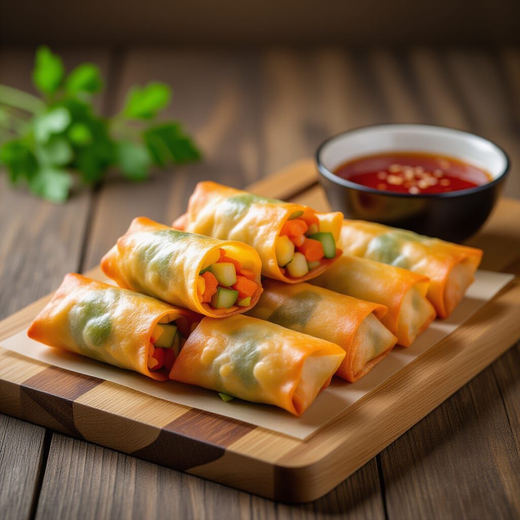 Golden Crispy Spring Rolls with Dipping Sauce