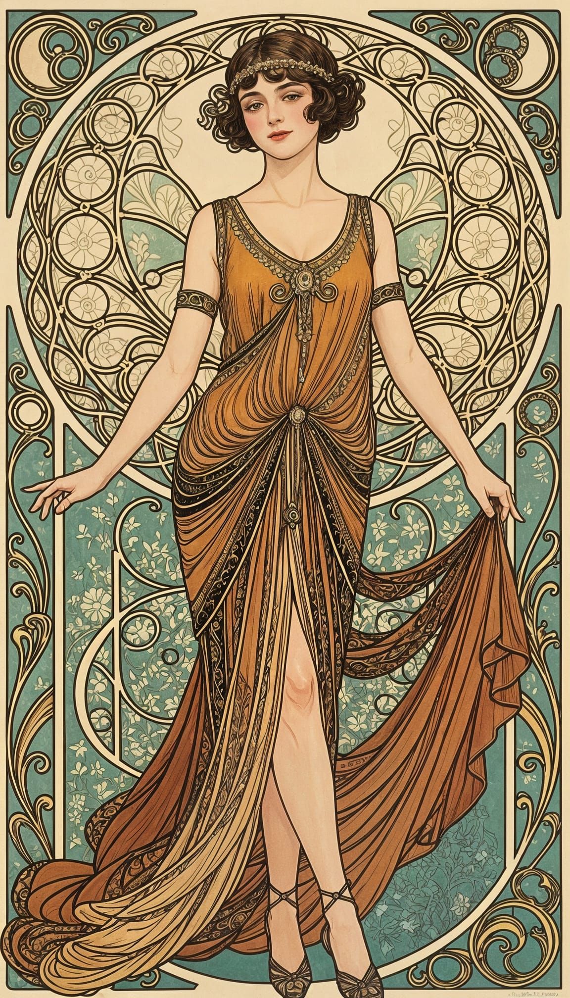 Elegant 1920s Woman Portrait in Art Nouveau Style
