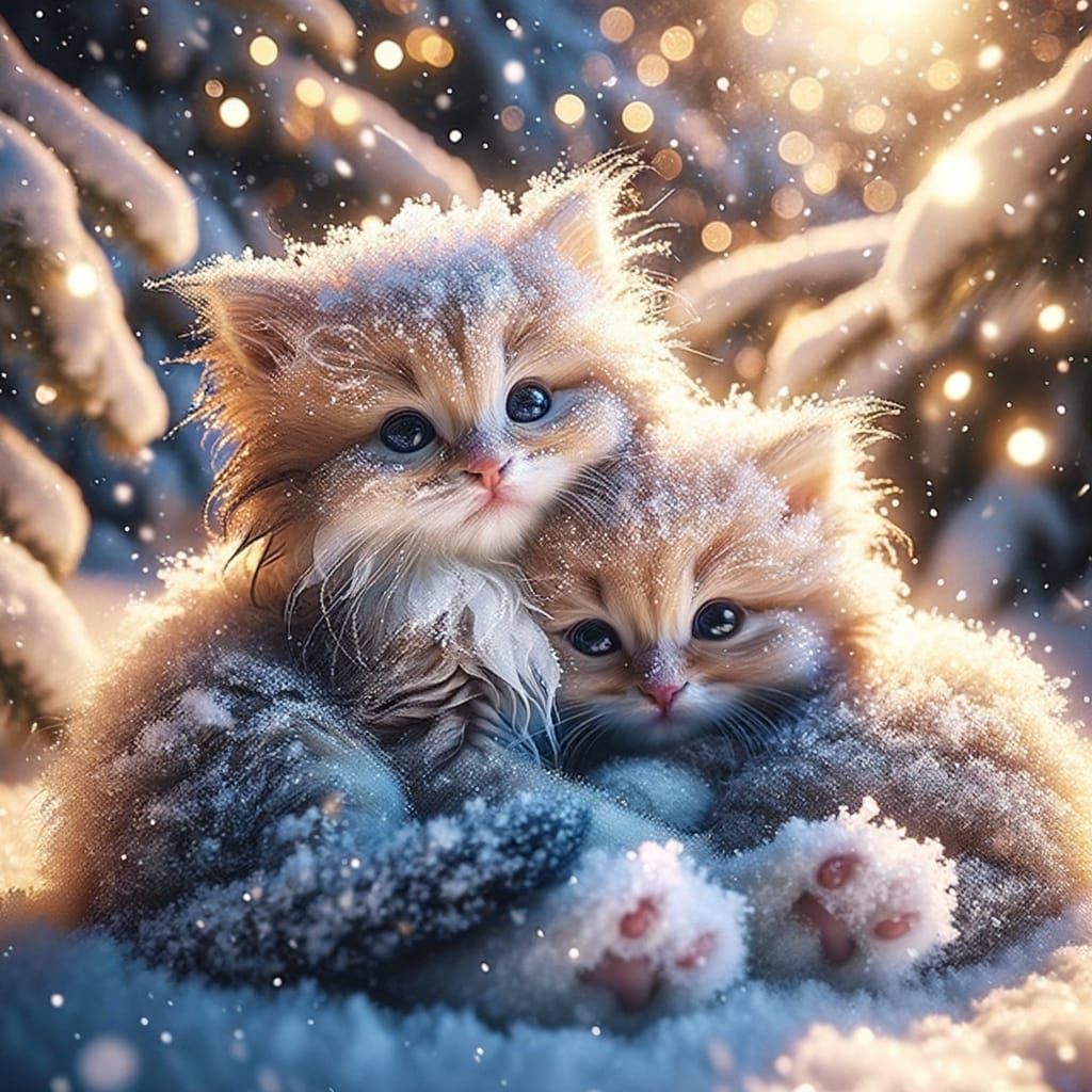 Fluffy Kittens in Winter Wonderland