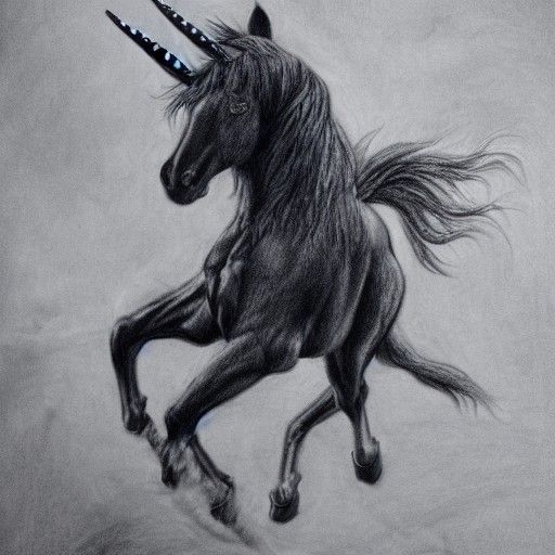 Black Child on Unicorn: Detailed Charcoal Drawing