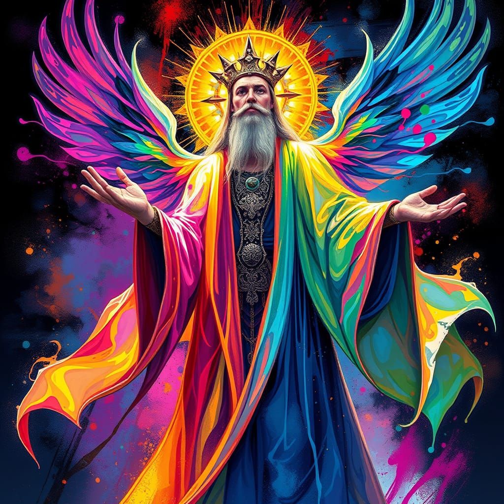 God Of Color With Radiant Aura And Light Robes