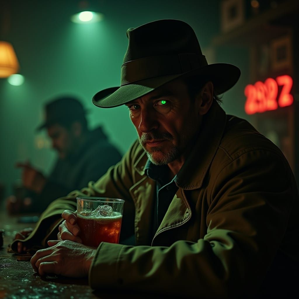 Grizzled Detective Meets Explorer in Smoky Noir Bar