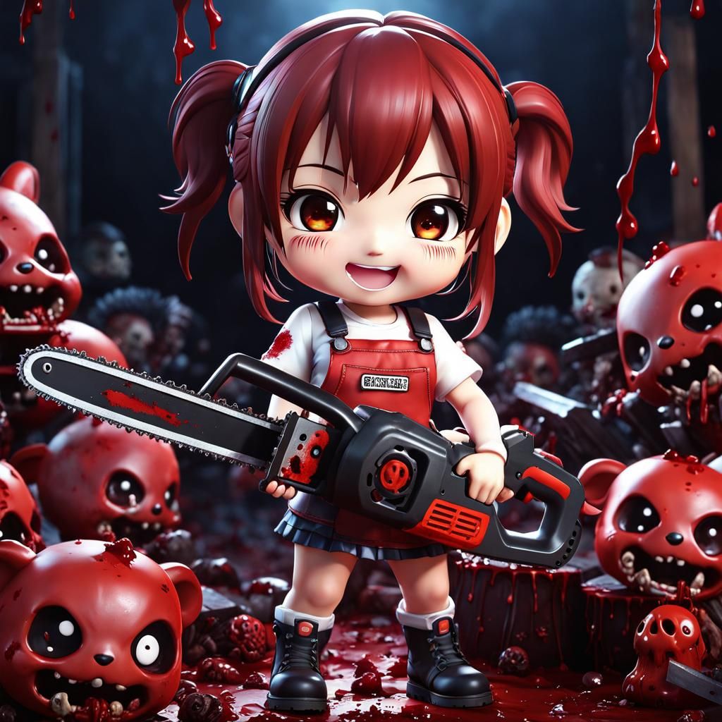Chibi Girl with Chainsaw in Anime Style