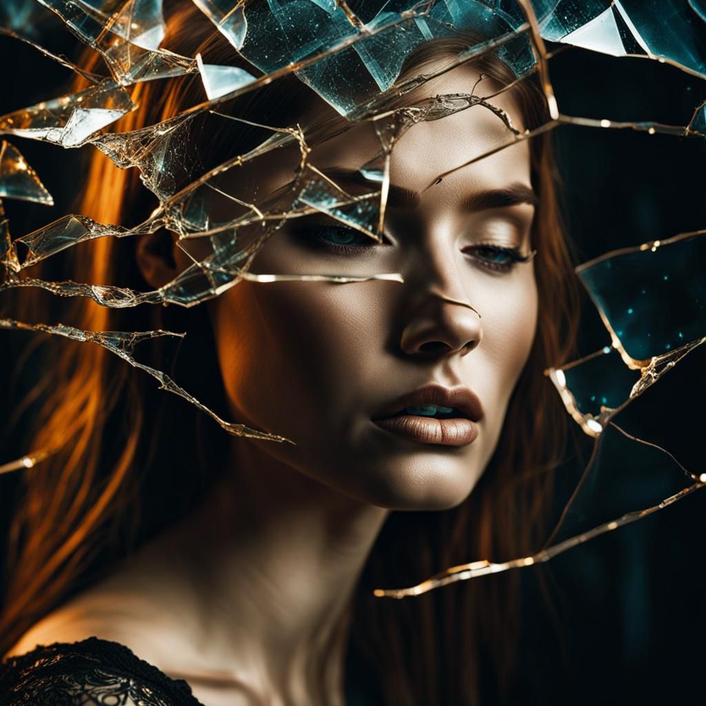 Shattered Portrait with Dramatic Lighting