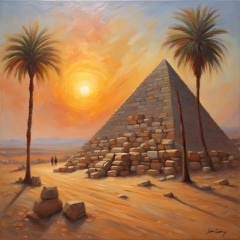 Pyramids at Sunrise: Oil Painting in Gurney Style