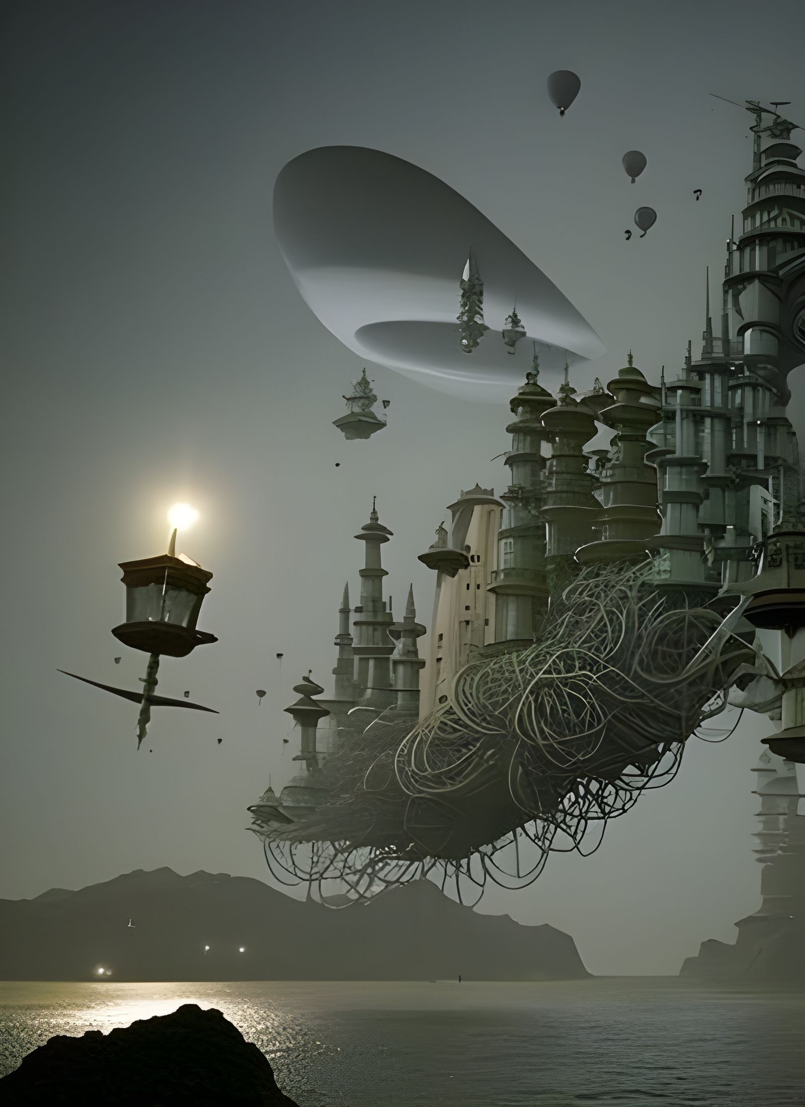 Futuristic Cityscape with Bizarre Creatures