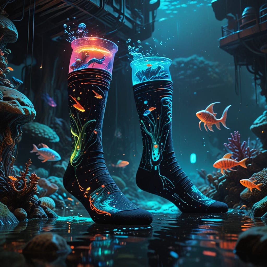 Socks with Sea Creatures in Cyberpunk Underwater City