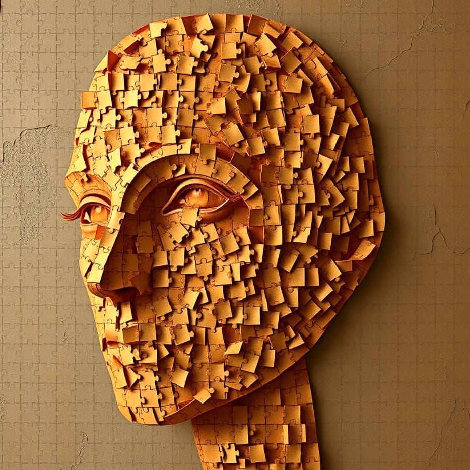 A puzzle forming a realistic human face.