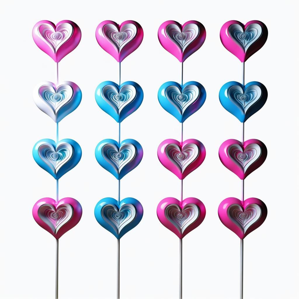 Maintain BRIGHT NEON colors. 3d fancy decorative artistically designed hearts with intricate antique design. (Two white ...