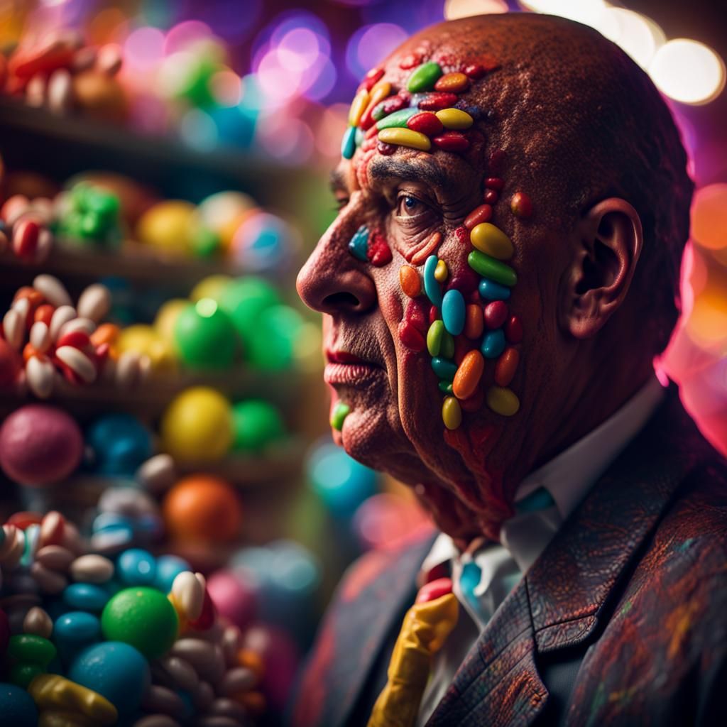 Hyperrealistic Candyman Portrait in a Dark Room