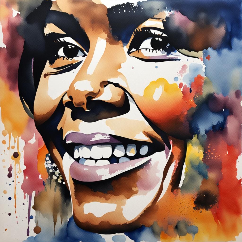 Michelle Obama Watercolor Portrait in Abstract Style