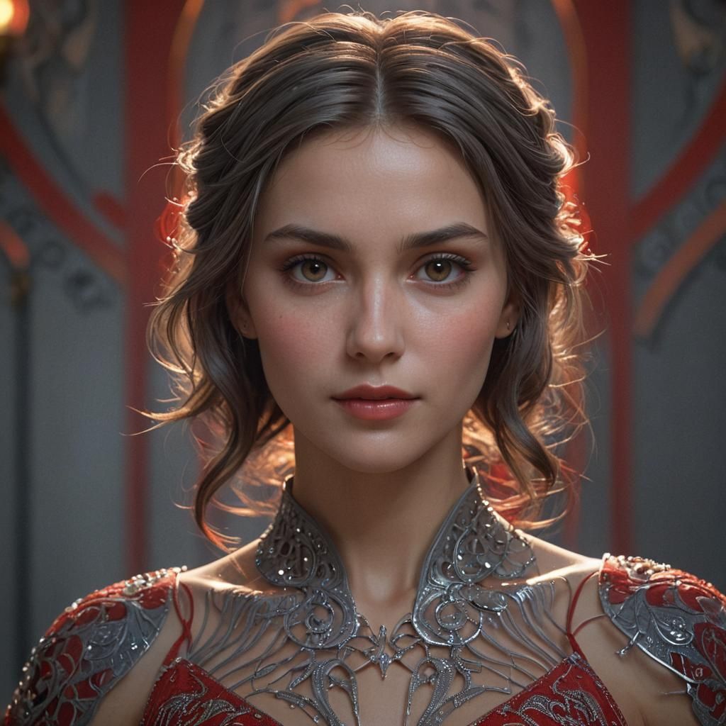 Woman in Glowing Lights, WLOP Style Portrait