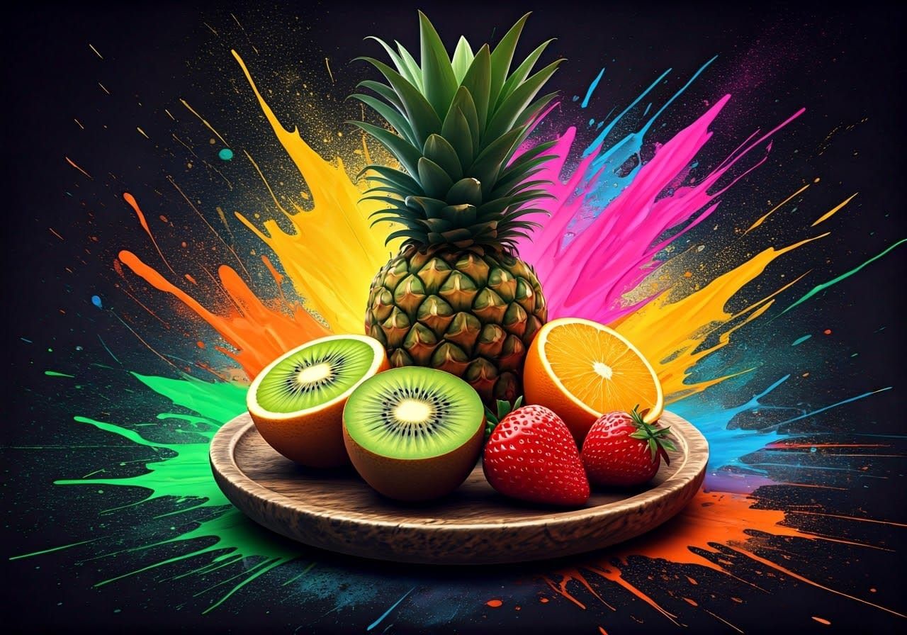 Neon Graffiti Art: Fruit Still Life with Acrylic Gouache