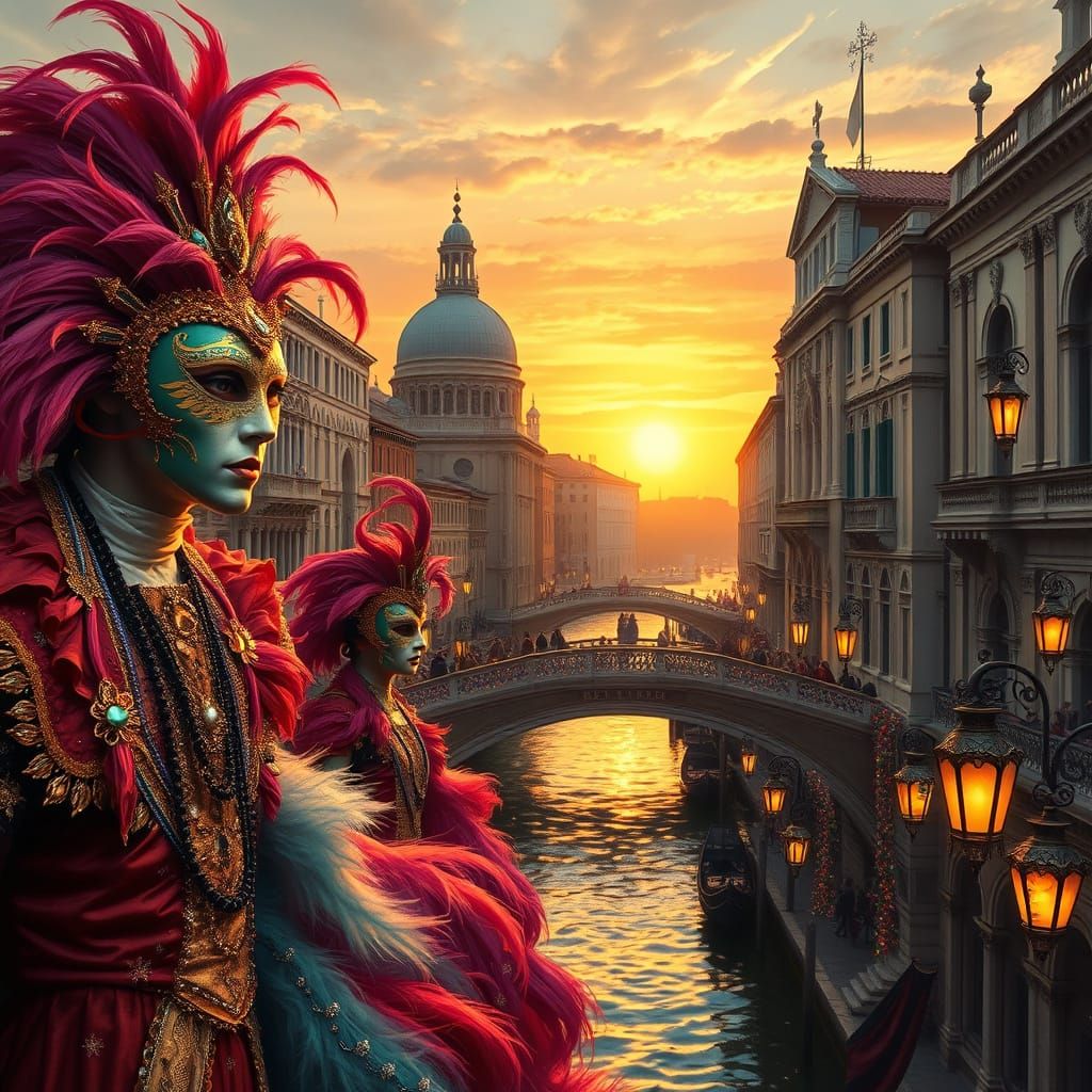 Vibrant Carnival Scene in Venice, Italy, in Photorealistic S...