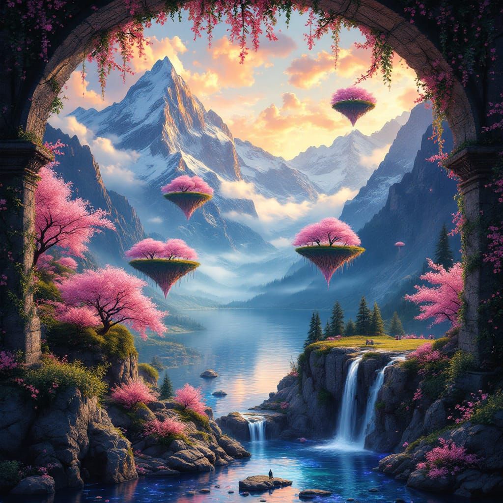 Mountain Valley Vista with Floating Islands